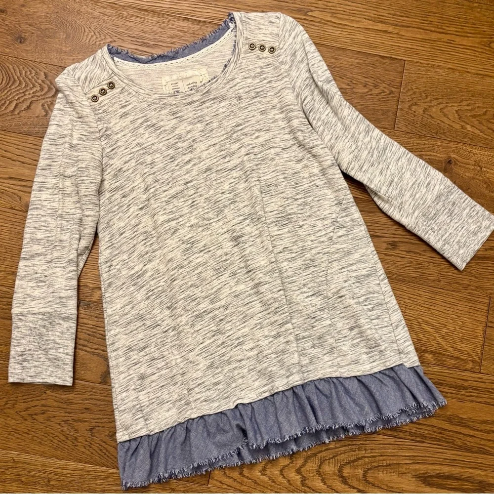 Saturday Sunday Elora Denim Ruffle Pullover Top. - Picture 2 of 8